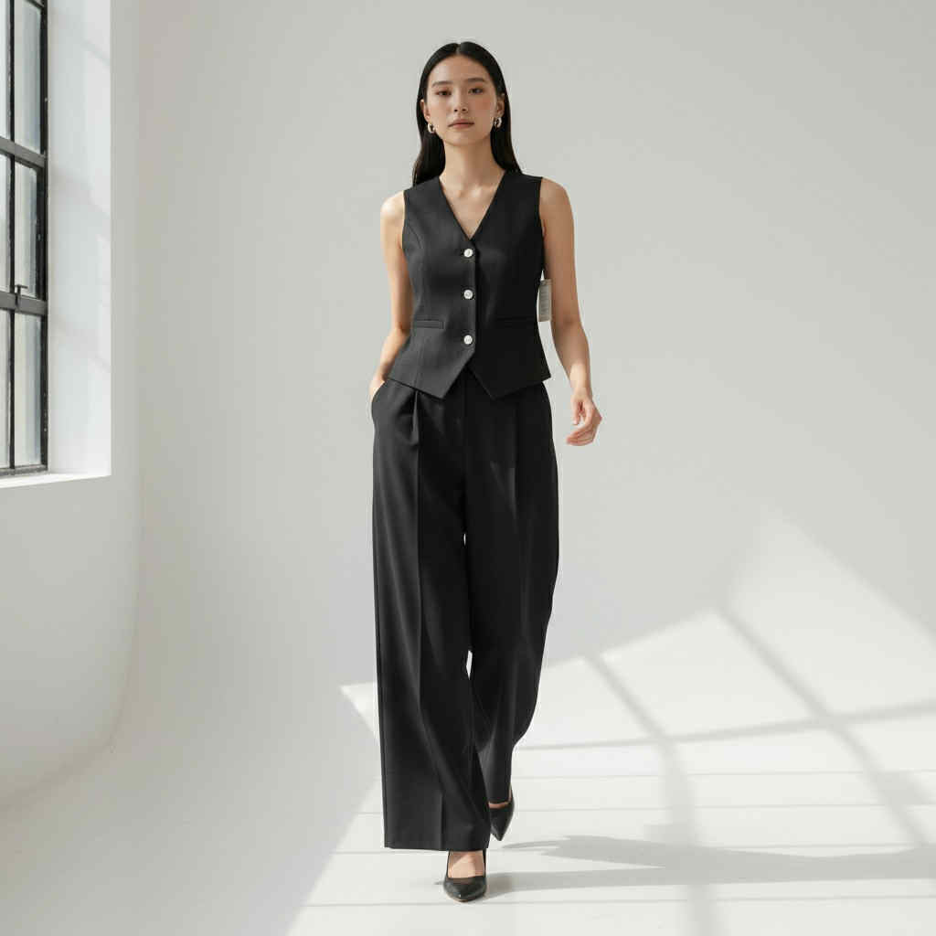 Tailored Vest & Wide-Leg Pants Set (Free Size S-L)