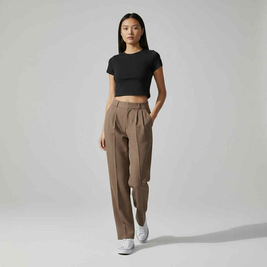 High-Waist Pleated Straight-Leg Trousers