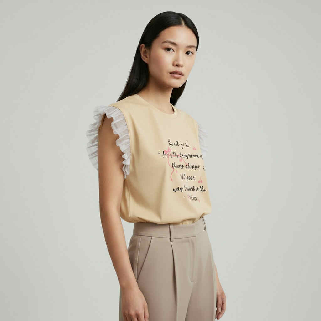 Ruffled Sleeve Graphic Tee