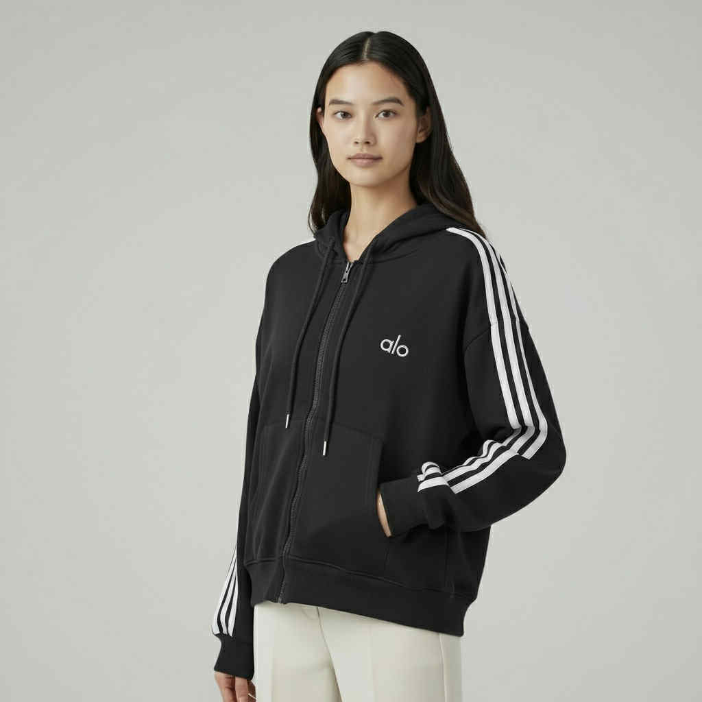 Stripe Zip Hoodie (Free Size S-XL)