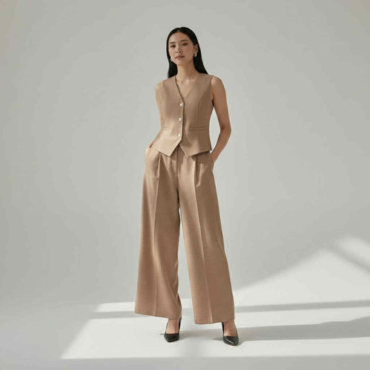 Tailored Vest &amp; Wide-Leg Pants Set (Free Size S-L)