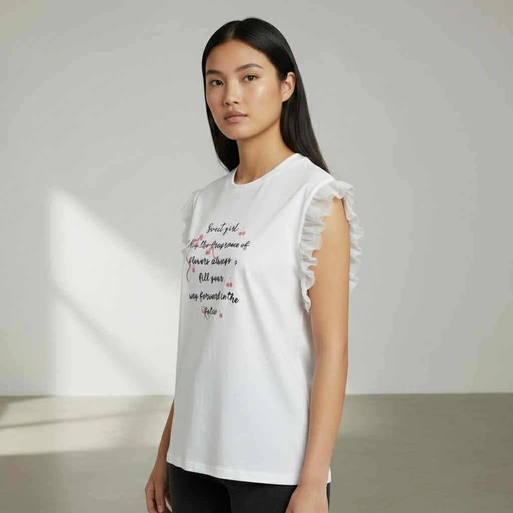 Ruffled Sleeve Graphic Tee