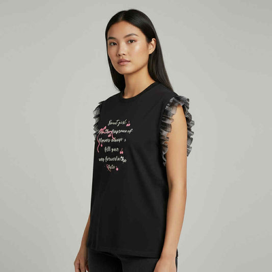 Ruffled Sleeve Graphic Tee