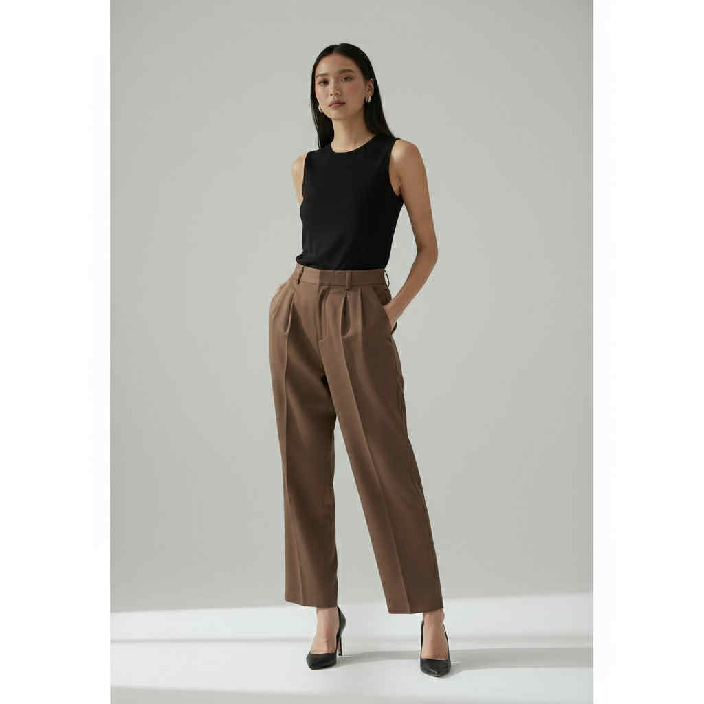 High-Waist Pleated Straight-Leg Trousers