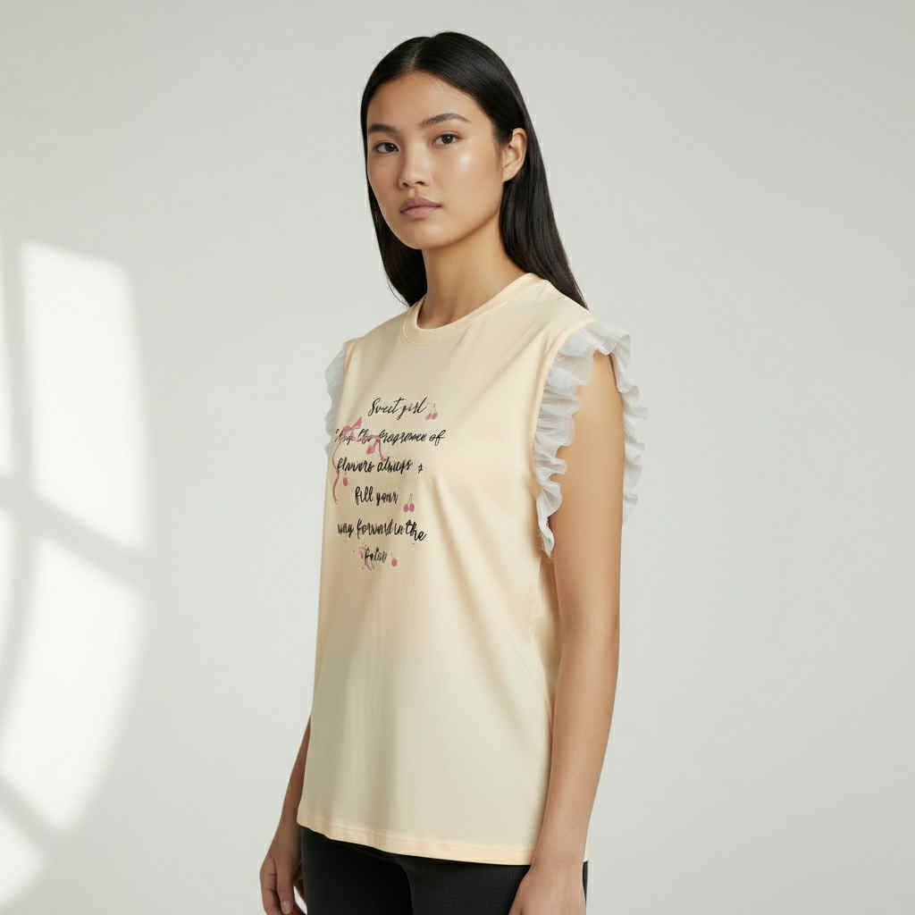 Ruffled Sleeve Graphic Tee