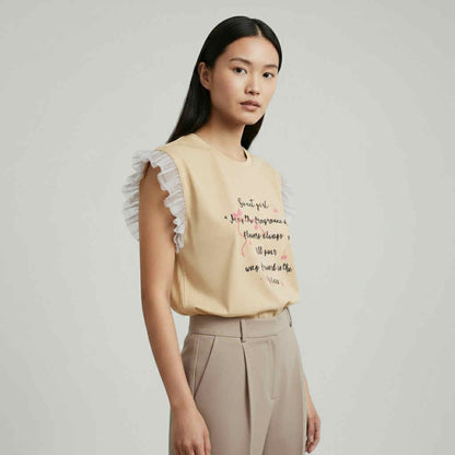 Ruffled Sleeve Graphic Tee