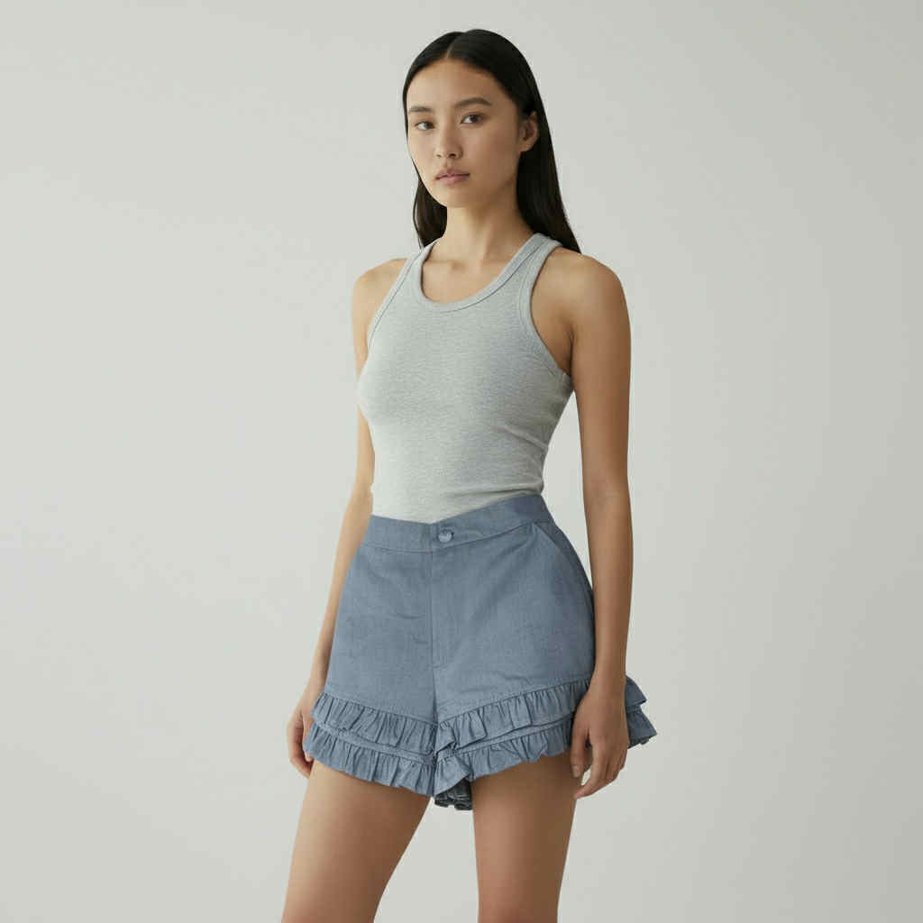 Ruffled Chambray Shorts (Free Size S-L)