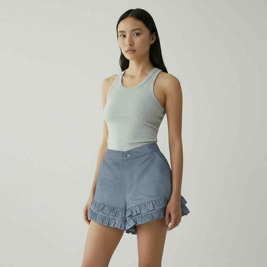 Ruffled Chambray Shorts (Free Size S-L)