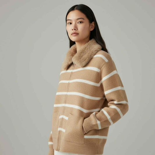 Striped Knit Zip-Up Jacket (Free Size S-XL)