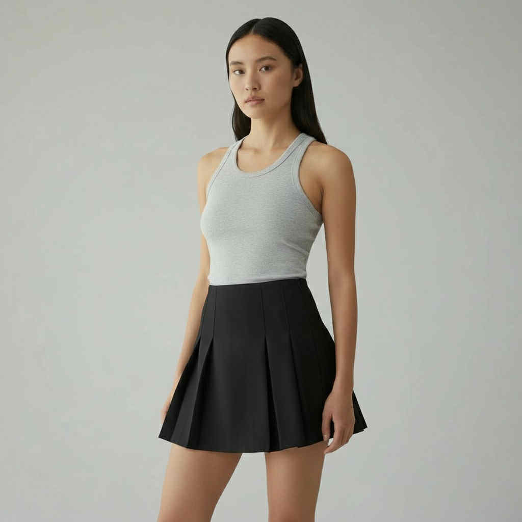 Black Pleated Mini Skirt (Free Size S-L)